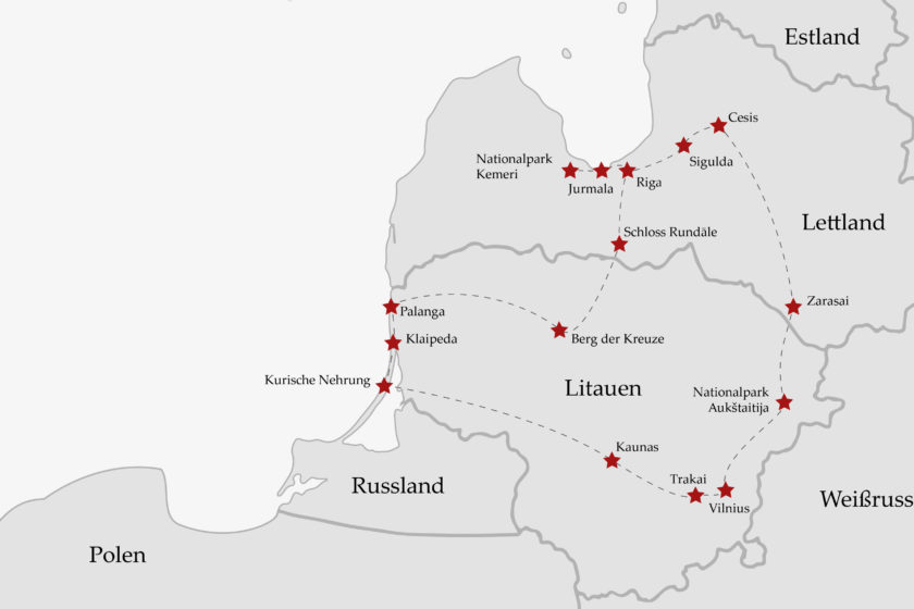 Route Roadtrip durch Litauen und Lettland