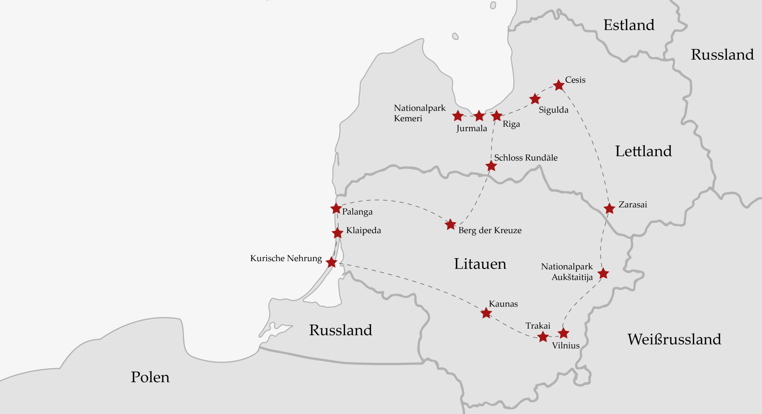 Route Roadtrip durch Litauen und Lettland