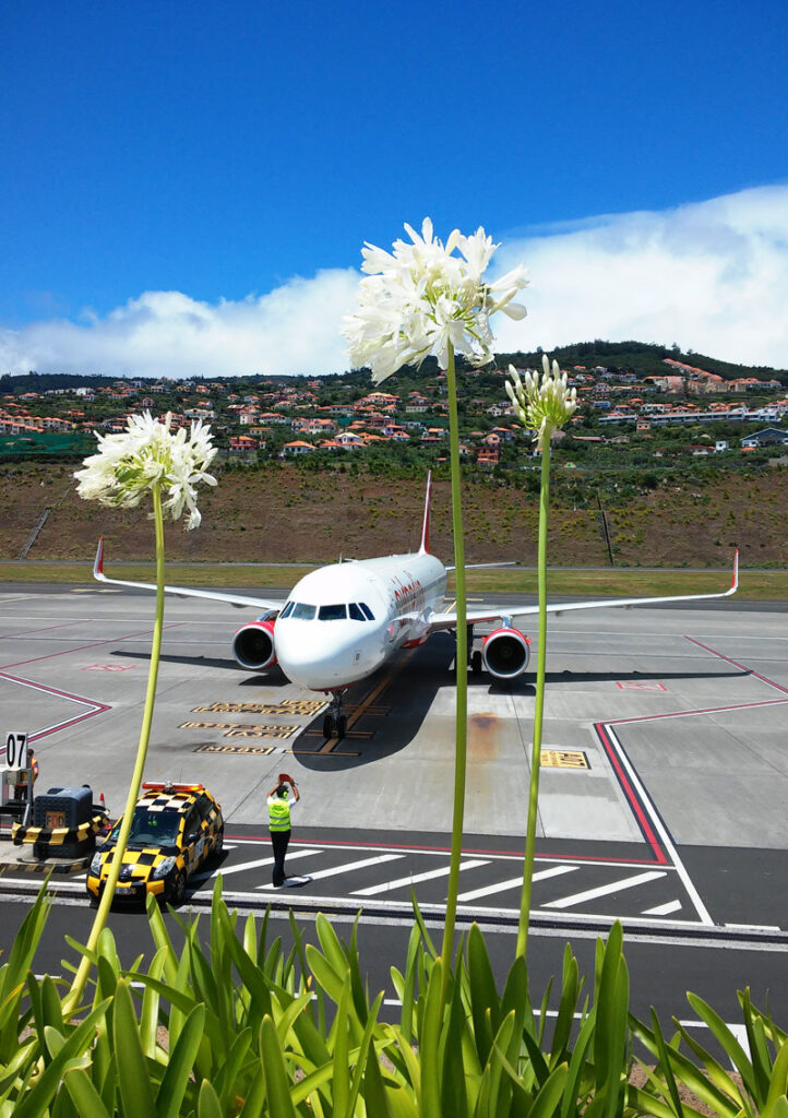 Blick von der Aussichtsterrasse am Flughafen von Madeira